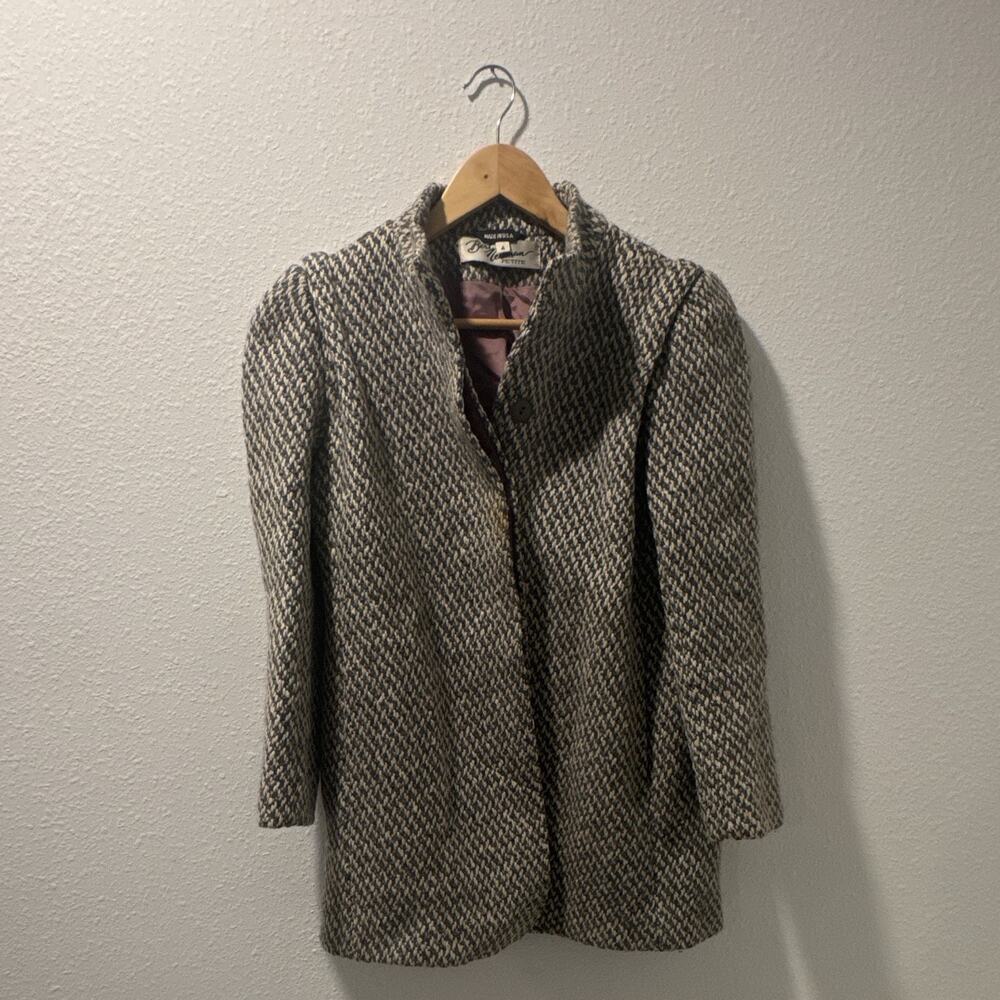 Vintage 70s Bert Newman Womens Black White Herringbone Wool Overcoat size 4